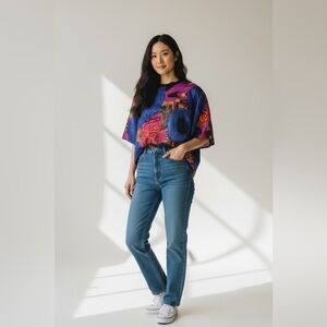 Vintage 80s Vibrant Abstract Print Women's Top Size Large